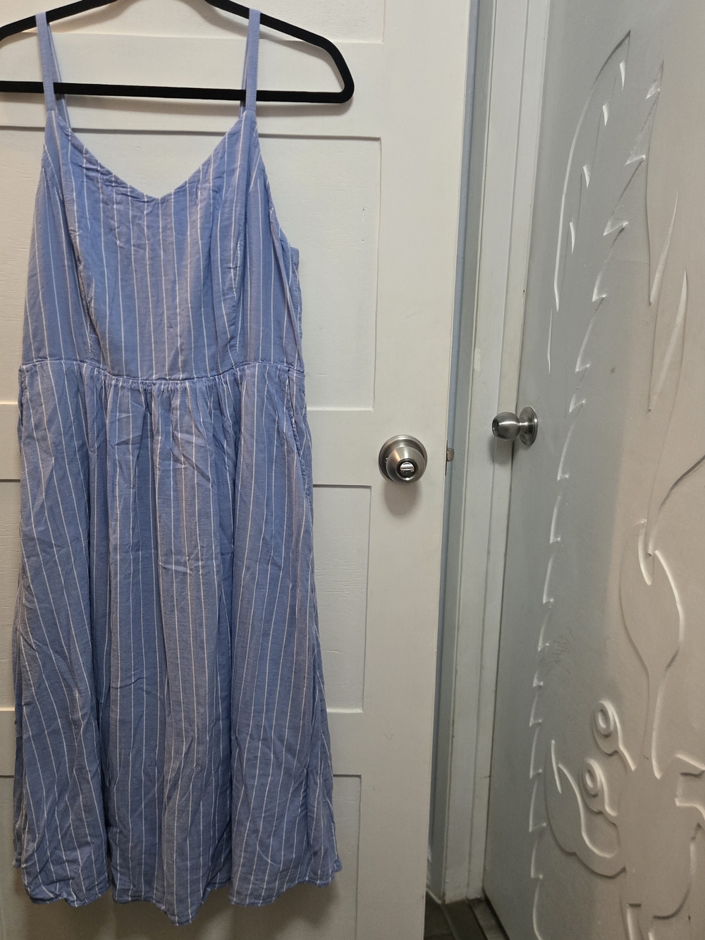 Old Navy Light Blue and White Striped Midi Sundress